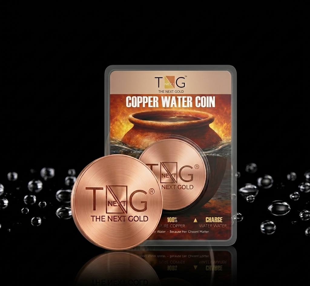 The Next Gold copper coin in retail blister pack on a black backdrop